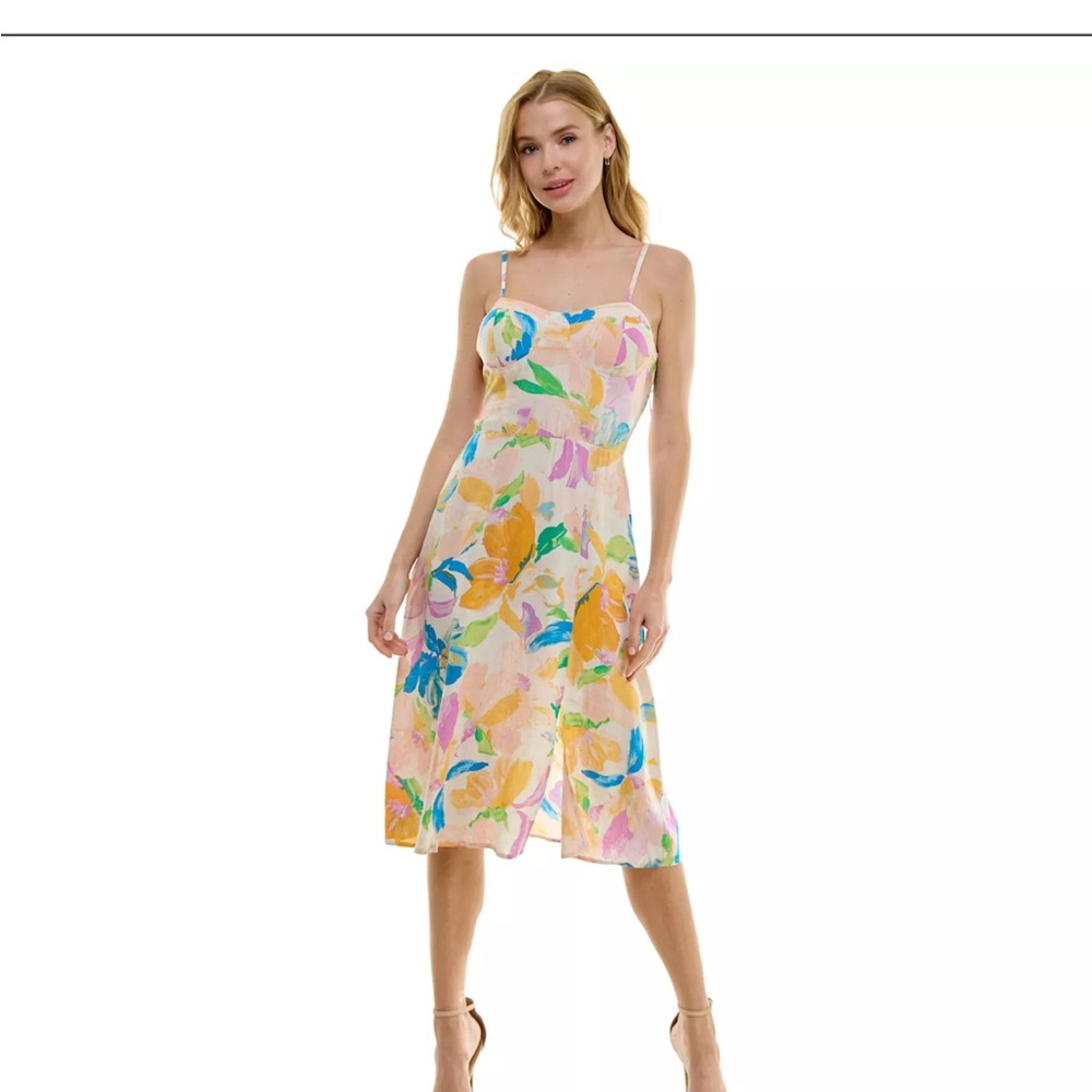 Juniors' Lily Rose Squareneck Molded Cup Side Slit Midi Dress Size XL NWT